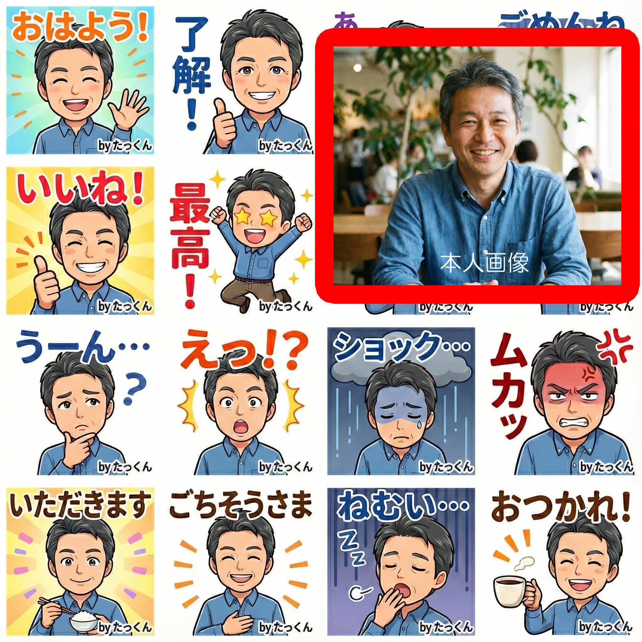 男性のアニメ風スタンプ