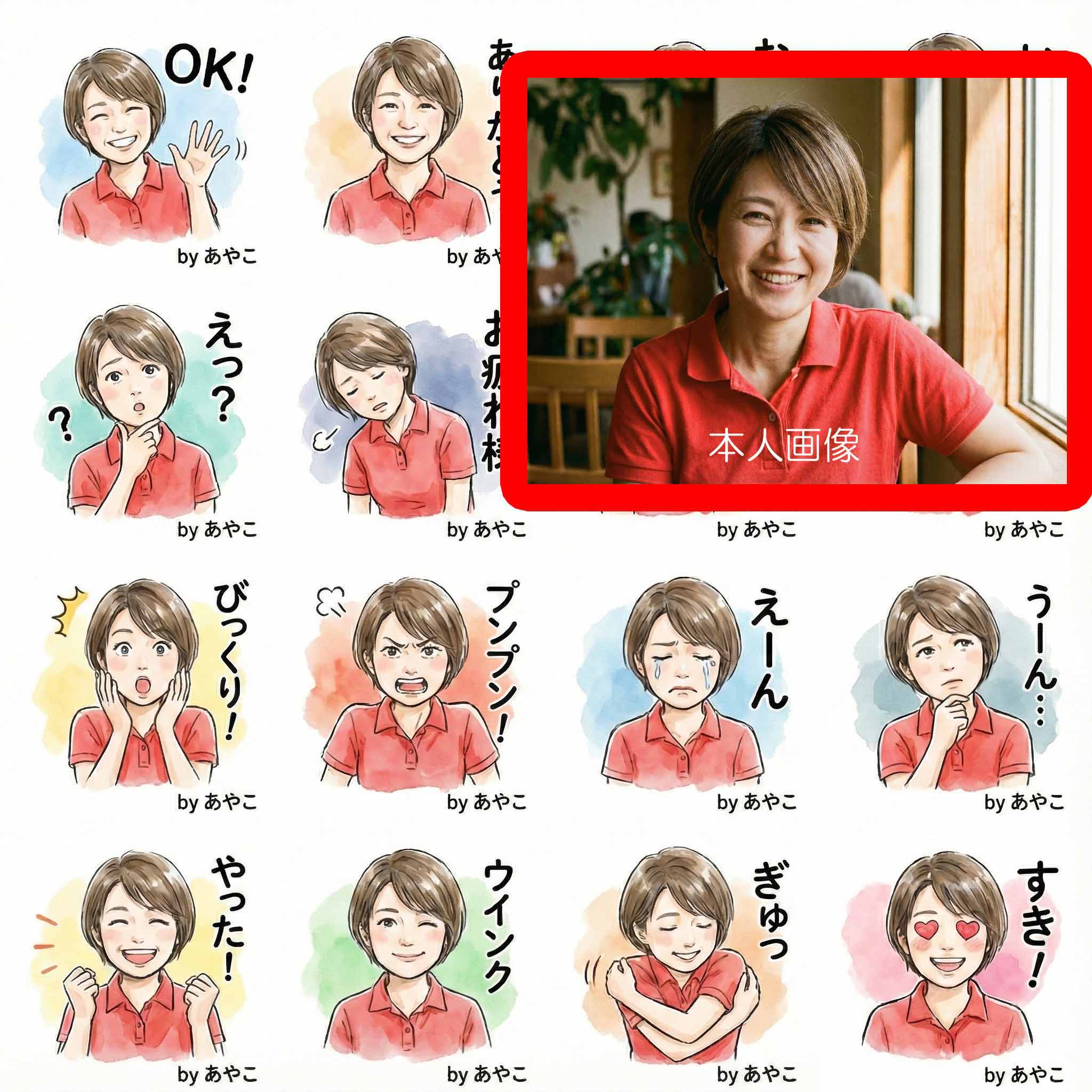 女性の水彩画風スタンプ