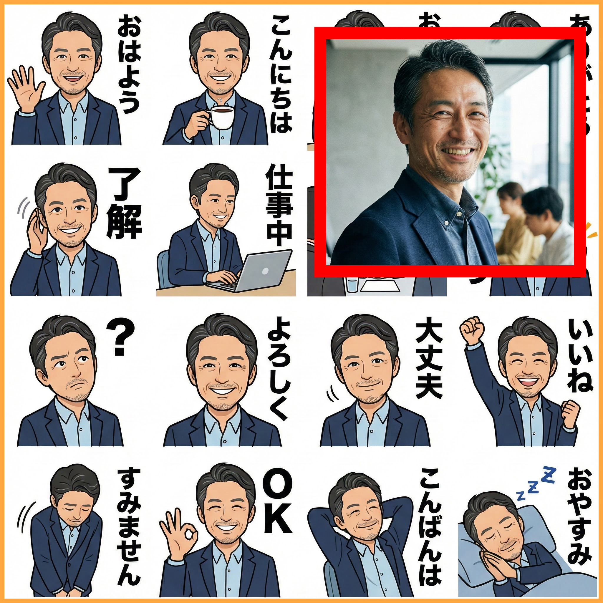 上司の似顔絵スタンプ制作事例